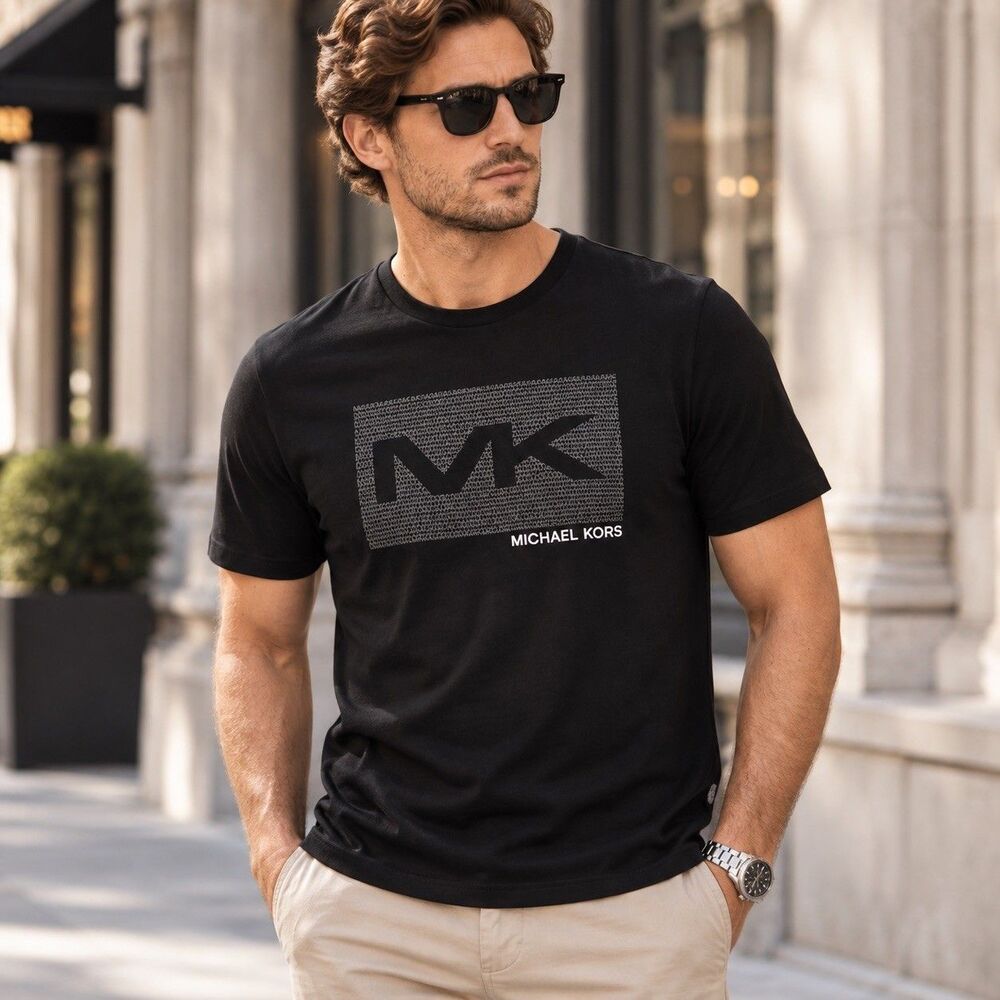 Michael Kors M Black MK Stud Classic Tee 100% Cotton Logo T-Shirt
